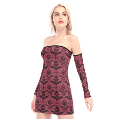 Skull And Bat Red Off-shoulder Back Lace-up Dress - Wonder Skull