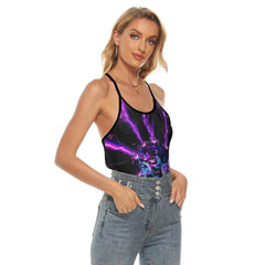 Purple Thunder Criss-Cross Open Back Tank Top, Trending T-Shirt For Women - Wonder Skull