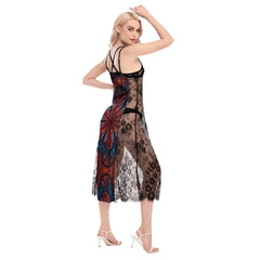 Skull Gothic Red Lace Cami Cross Back Women Dress - Wonder Skull