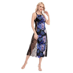 Hot Flower Skull Pattern Lace Cami Cross Back Women Dress - Wonder Skull