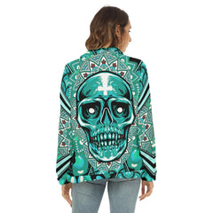 Green Skull Mandala Borg Fleece Sweatshirt With Half Zip - Wonder Skull