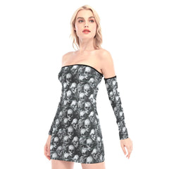 Barbed Wire Skull Off-shoulder Back Lace-up Dress - Wonder Skull