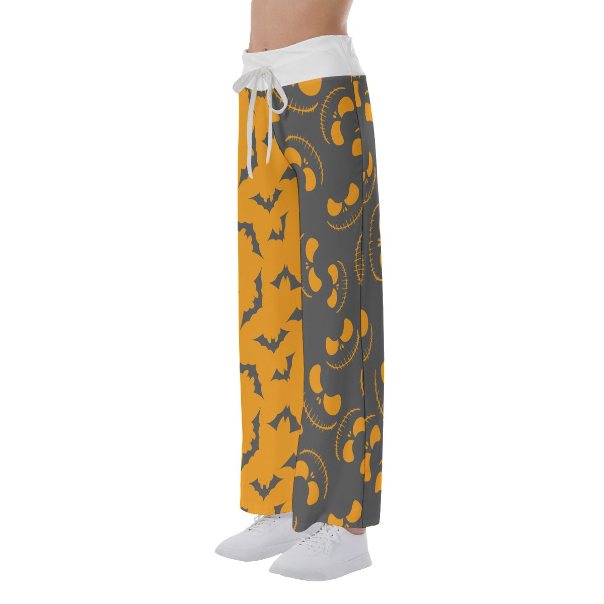 Orange Grey Halloween Skull Nightmare Women's High-waisted Wide Leg Pants | Wonder Skull