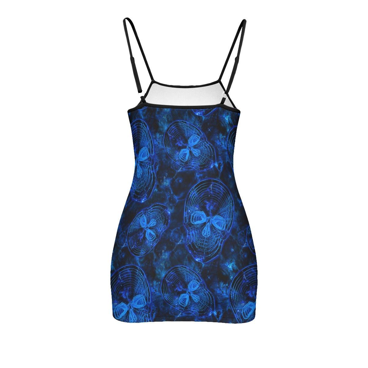 Radiation Blue Skull Artwork Printed Body Dress, Naughty Sleeveless Minidress For Women-Wonder Skull