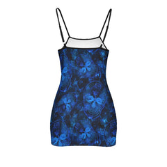 Radiation Blue Skull Artwork Printed Body Dress, Naughty Sleeveless Minidress For Women-Wonder Skull