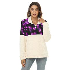 Neon Skull Flower Borg Fleece Sweatshirt With Half Zip - Wonder Skull