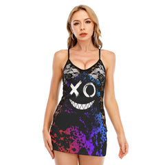 Gradiant Skull Evil Smile Black Lace Sleepwears Babydol Dresses - Wonder Skull