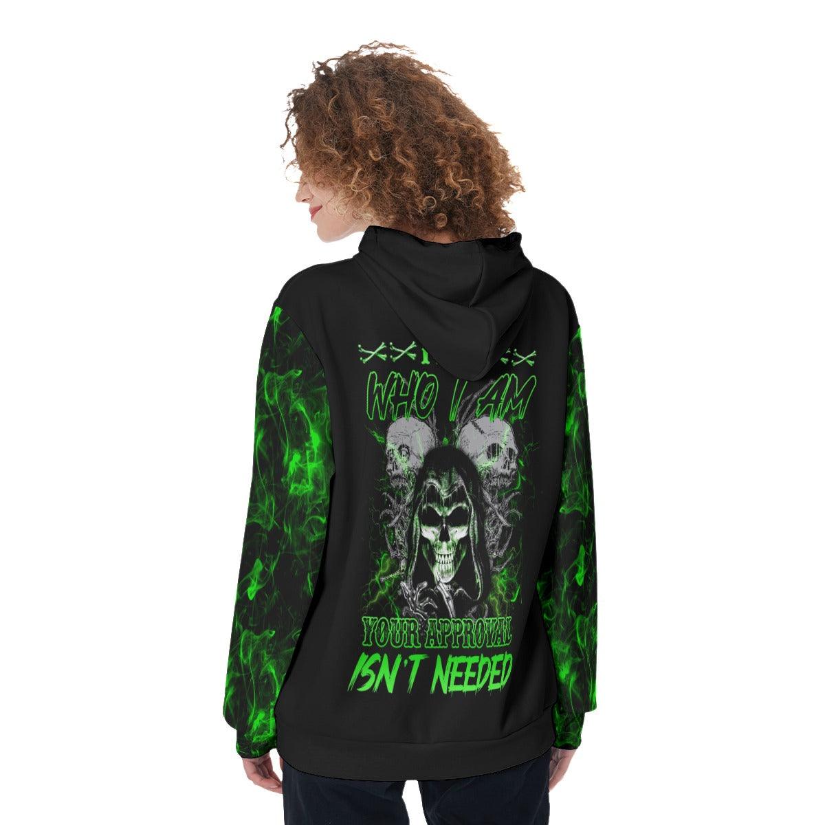 Green Skull I Am Who I Am Funny Hoodie For Women - Wonder Skull