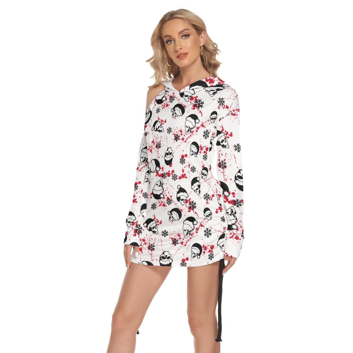 Christmas Badass Skull Santa Print Open Shoulder Dress - Wonder Skull