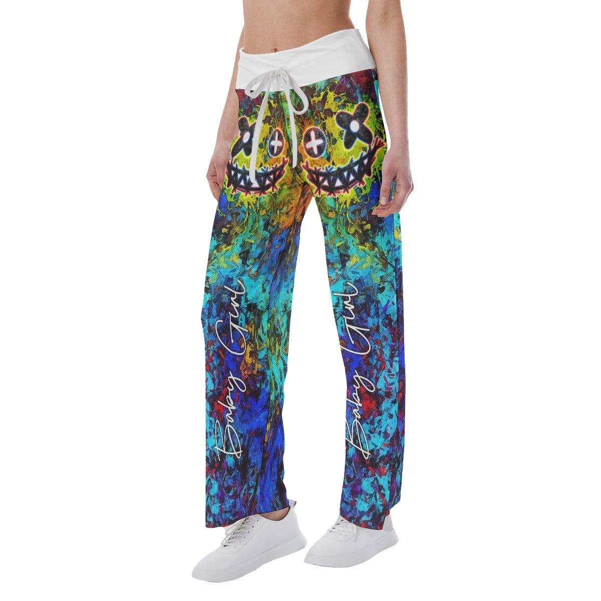 TieDye Skull Smile High-waisted Wide Leg Pants - Wonder Skull