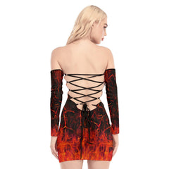 Skull Sugar Fire Off-shoulder Back Lace-up Dress - Wonder Skull