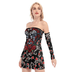 Skull Sugar Gothic Rose Off-shoulder Back Lace-up Dress - Wonder Skull
