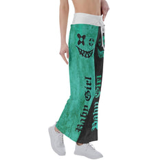Green Black Skull Face High-waisted Straight-leg Trousers - Wonder Skull