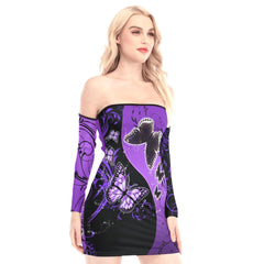 Lavender Butterflies Off-shoulder Back Lace-up Dress - Wonder Skull