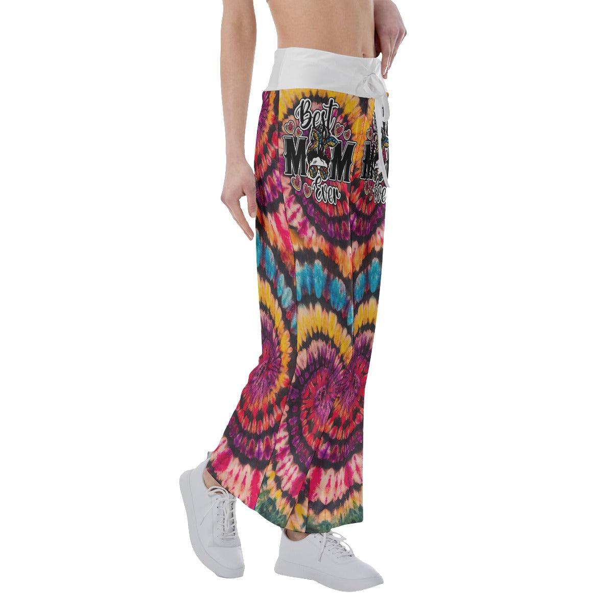 Red Black Tribe Vibe Skull Mom High-waisted Wide Leg Pants - Wonder Skull