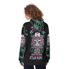 Gothic Skull Warning This Tattooed Girl Flower Funny Hoodie For Women - Wonder Skull