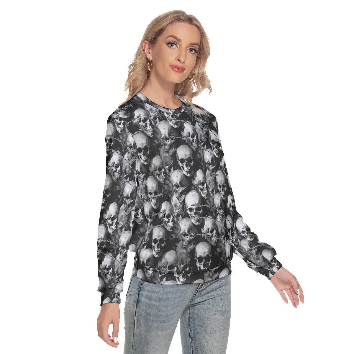 Barbed Wire Skull Pattern Slim Round Neck Sweatshirt - Wonder Skull