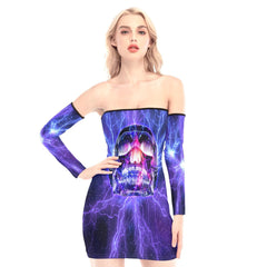 Thunder Skull Off-shoulder Back Lace-up Dress - Wonder Skull
