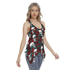 Rose Skull Pattern Women's Racing Tank Top With Irregular - Wonder Skull