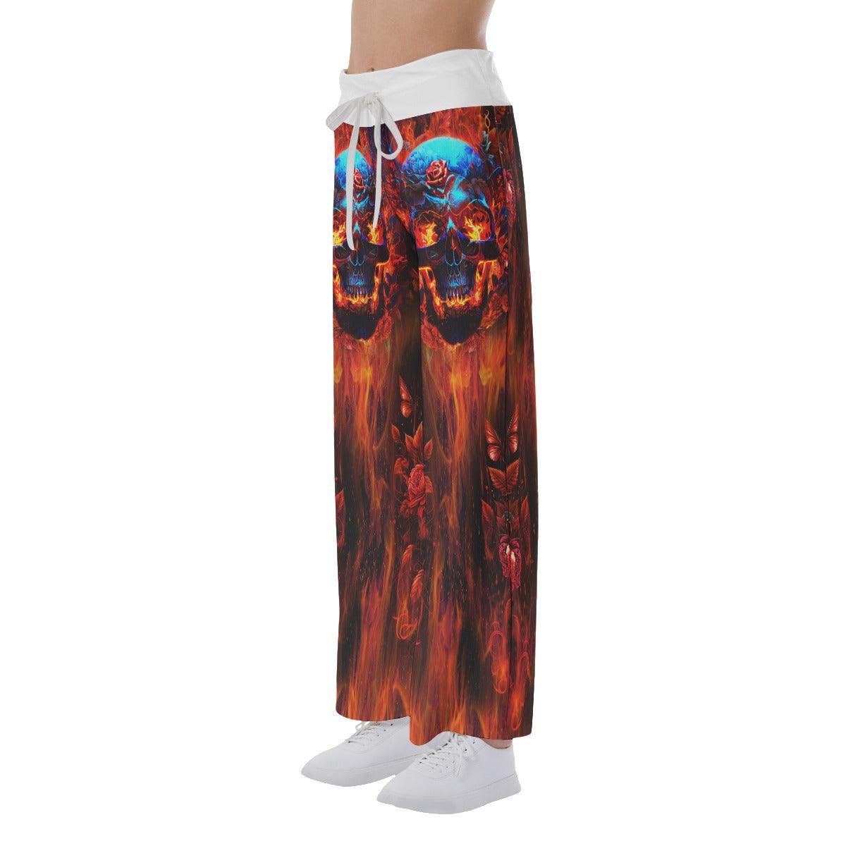 Fire Skull 3D High-waisted Wide Leg Pants - Wonder Skull