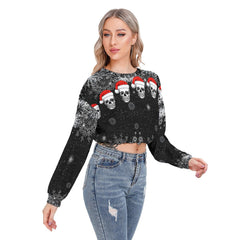 Black Skull Snowflake Sleeve Sweatshirt With Hem Drawstring - Wonder Skull