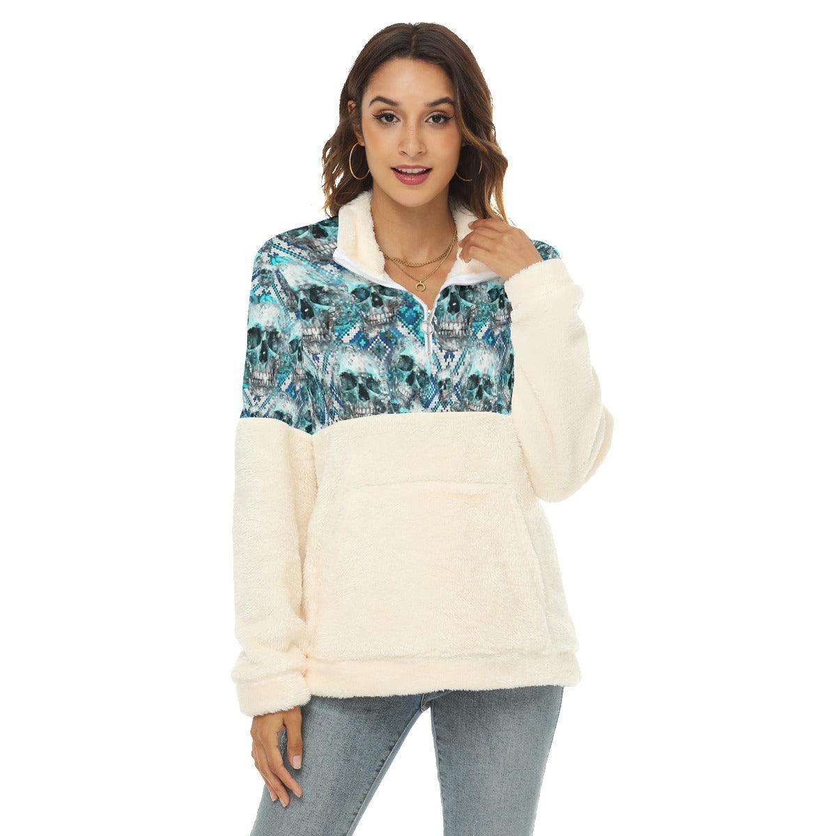 Silver Puzzle Ice Skull Fleece Sweatshirt With Half Zip - Wonder Skull