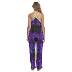 Violet Skull Floral Cami Pajamas Sets For Women Sleepwears Combo - Wonder Skull