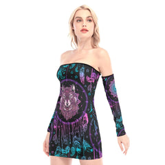 Hippie Wolf Off-shoulder Back Lace-up Dress - Wonder Skull