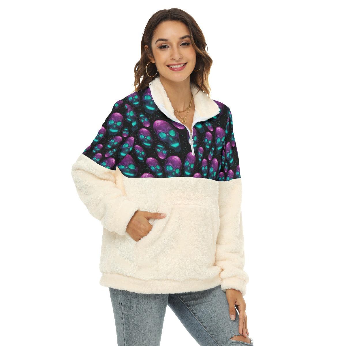 Galaxy Skull Borg Fleece Sweatshirt With Half Zip - Wonder Skull