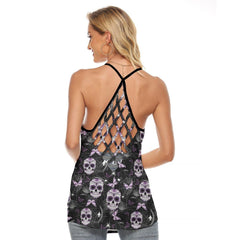 Butter Skull Spider Web Criss-Cross Open Back Tank Top, Coolest T-Shirt For Women - Wonder Skull
