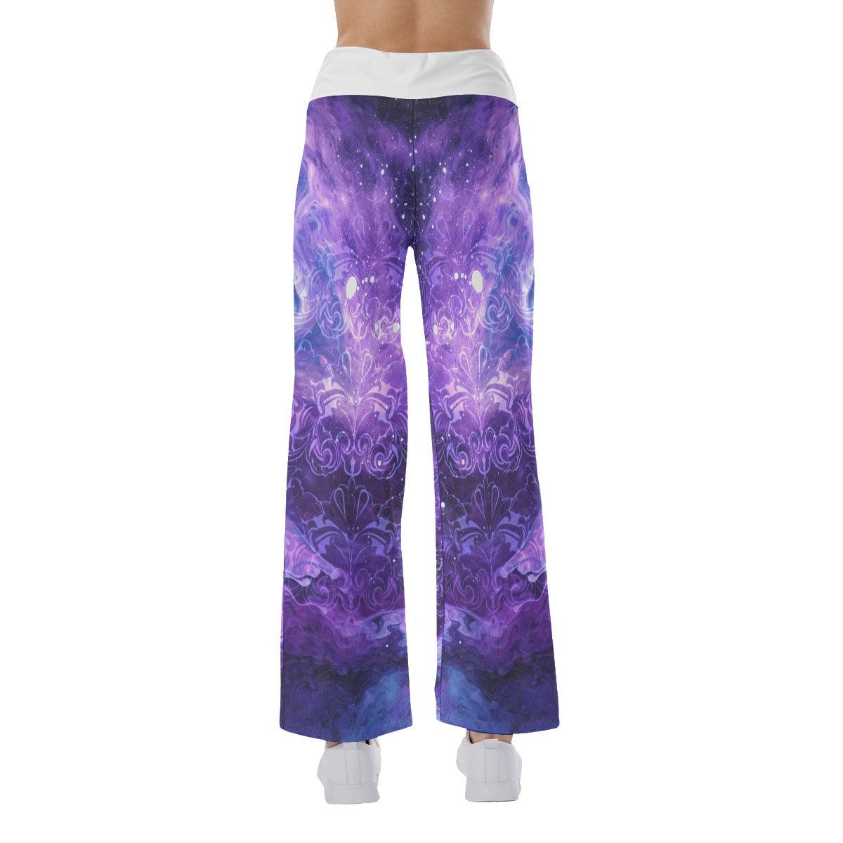 Purple Ornament Skull High-waisted Wide Leg Pants - Wonder Skull