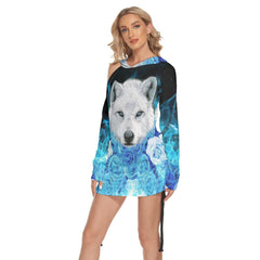 Fire Snow Wolf Fire One Shoulder For Women - Wonder Skull