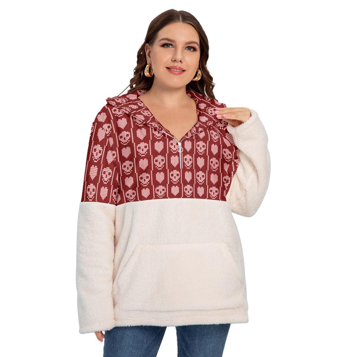 Red Skull Ugly Borg Fleece Hoodie With Half Zip - Wonder Skull