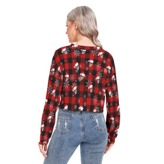 Skull Buffalo Plaid Sleeve Sweatshirt With Hem Drawstring - Wonder Skull