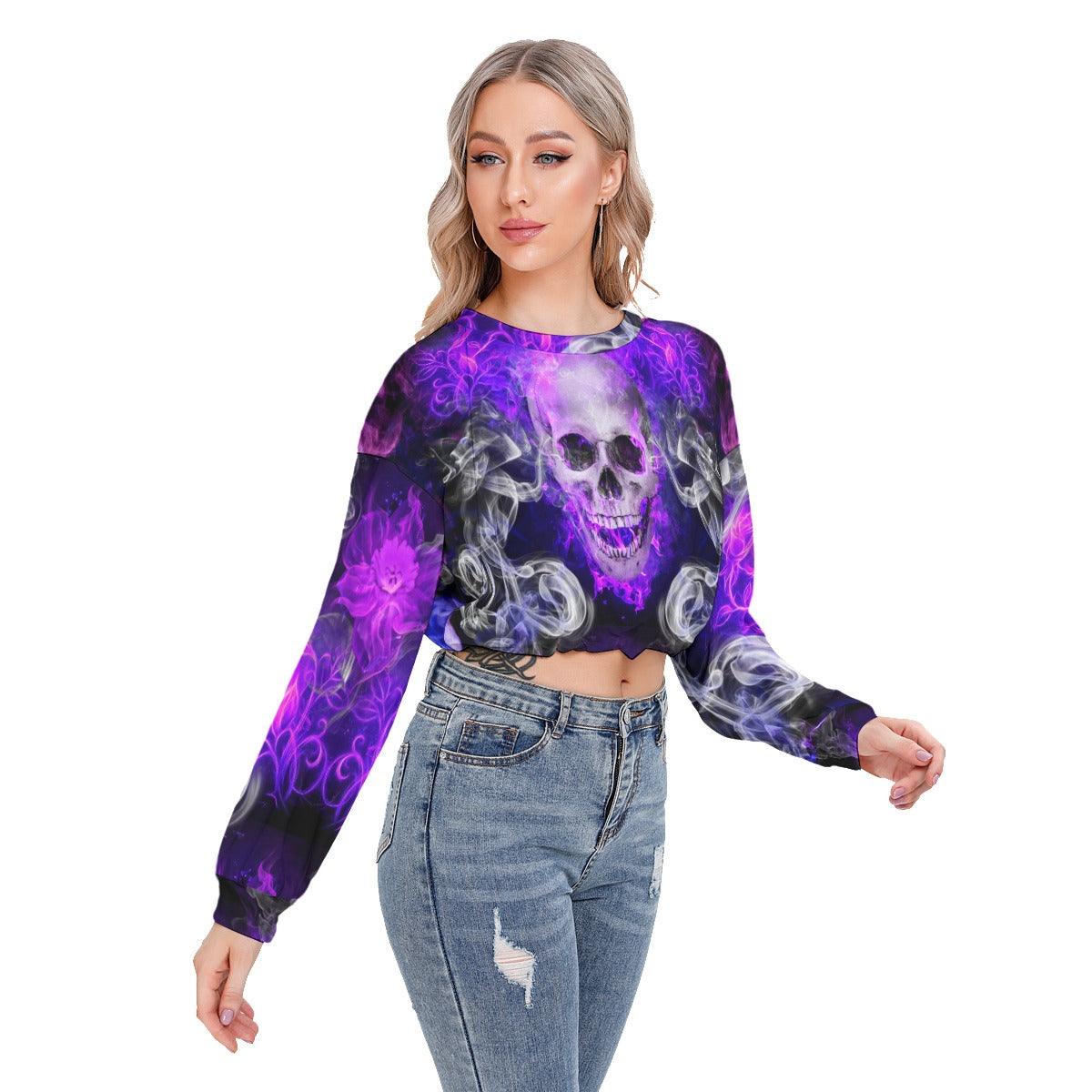 Skull Smoke Long Sleeve Sweatshirt With Hem Drawstring - Wonder Skull