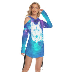 Blue Space Wolf One Shoulder For Women - Wonder Skull