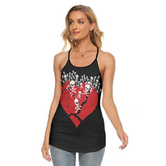 Skull Bone Heart Criss-Cross Open Back Tank Top, Hot T-Shirt For Women - Wonder Skull