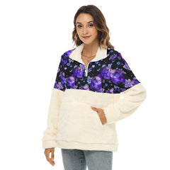 Dark Violet Skull Fleece Sweatshirt With Half Zip - Wonder Skull