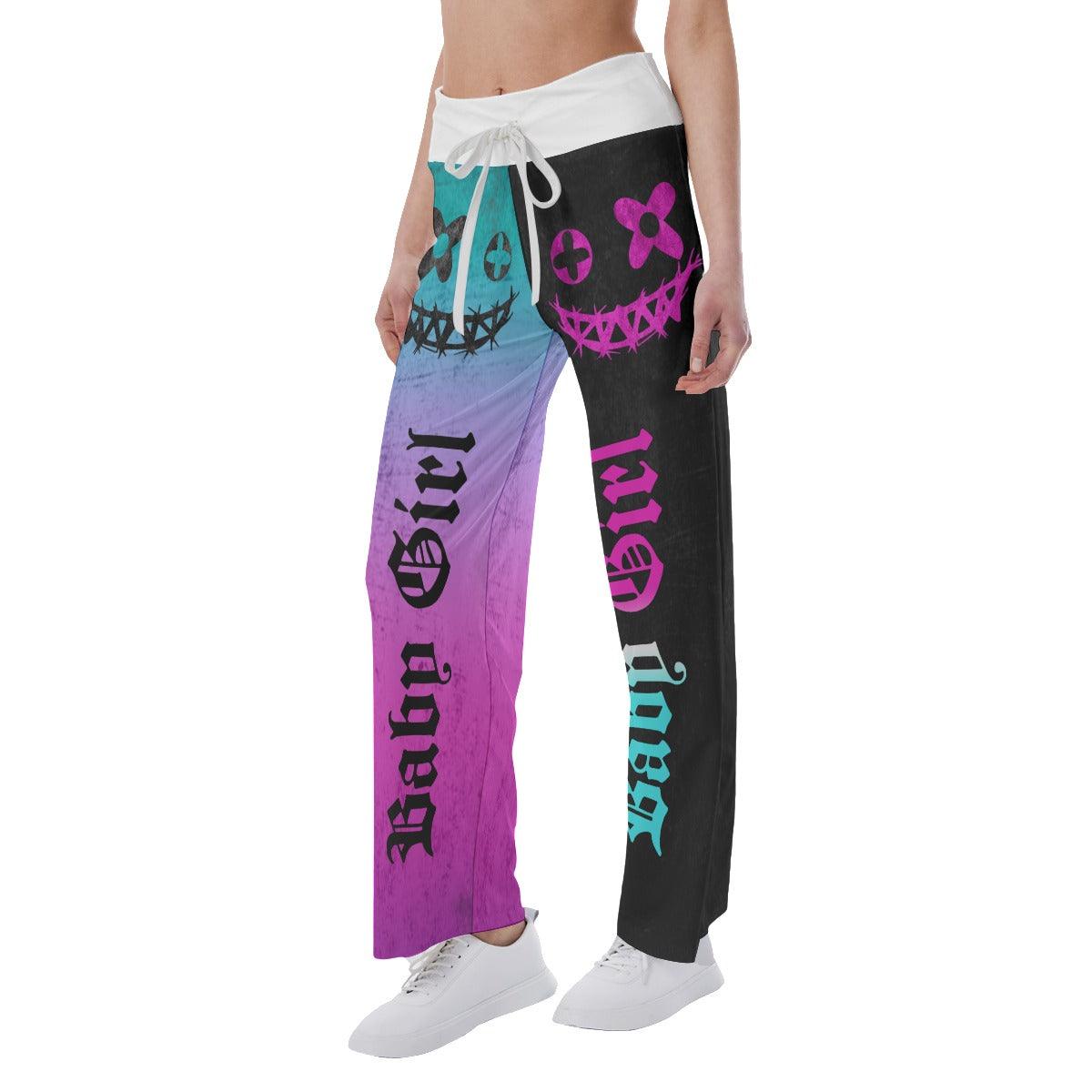 Color Block Skull Smile High-Waisted Wide leg pants - Wonder Skull