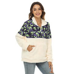 Green Skull Bat Borg Fleece Sweatshirt With Half Zip - Wonder Skull