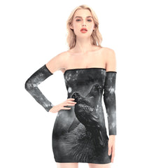 Ravens Lace Off-shoulder Back Lace-up Dress - Wonder Skull