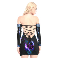 Flower Heart Buterflies Off-shoulder Back Lace-up Dress - Wonder Skull