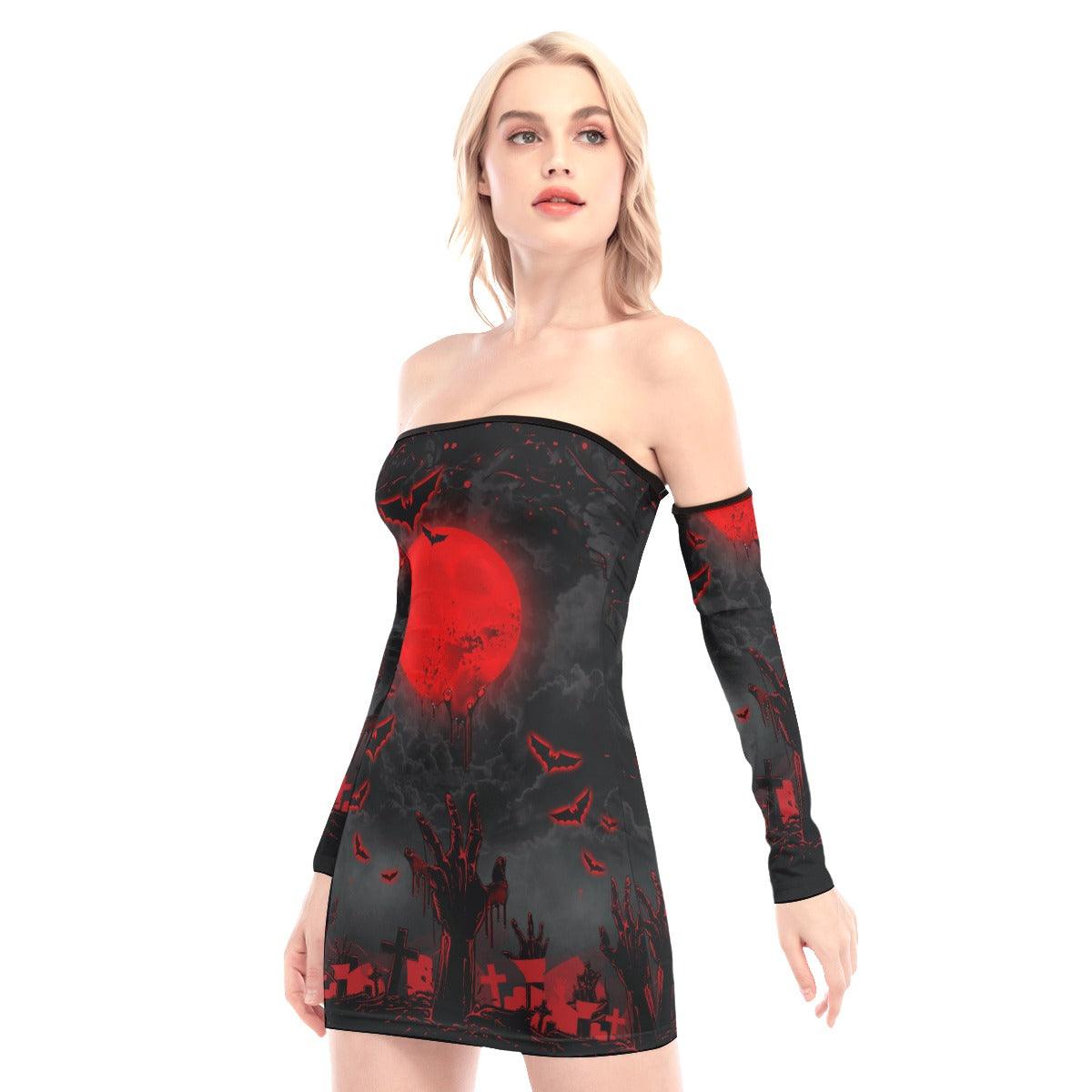 Halloween Rise of the Dead Off-shoulder Back Lace-up Dress - Wonder Skull