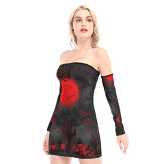 Halloween Rise of the Dead Off-shoulder Back Lace-up Dress - Wonder Skull