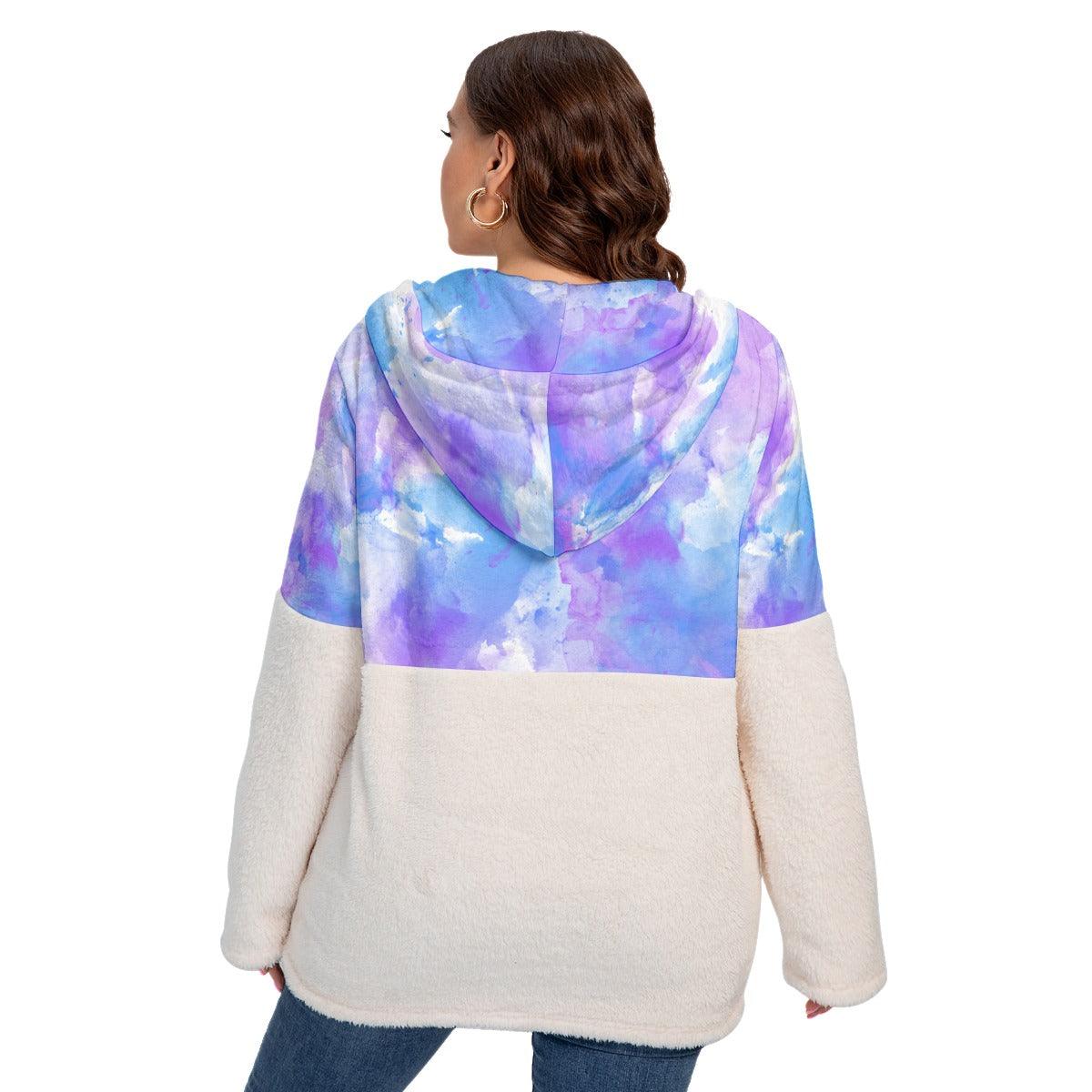 Colorful Skull Borg Fleece Hoodie With Half Zip - Wonder Skull