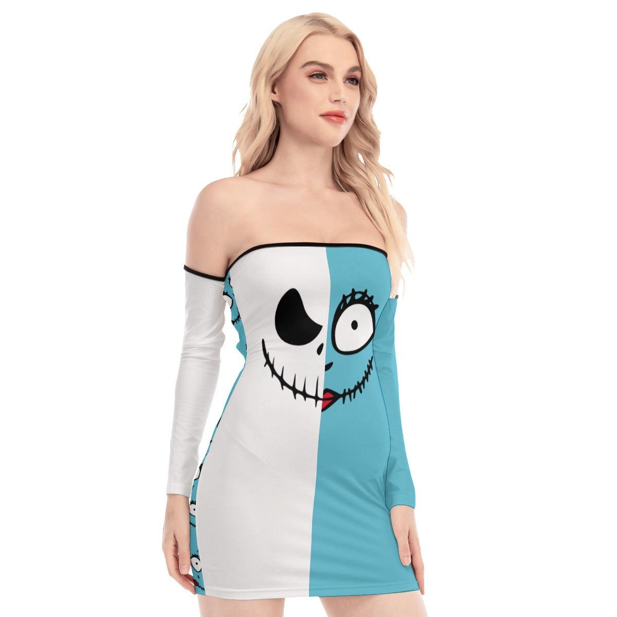 Couple Of Nightmare Off-shoulder Back Lace-up Dress - Wonder Skull