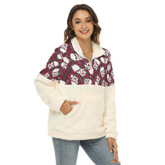 Christmas Skull Borg Fleece Sweatshirt With Half Zip - Wonder Skull