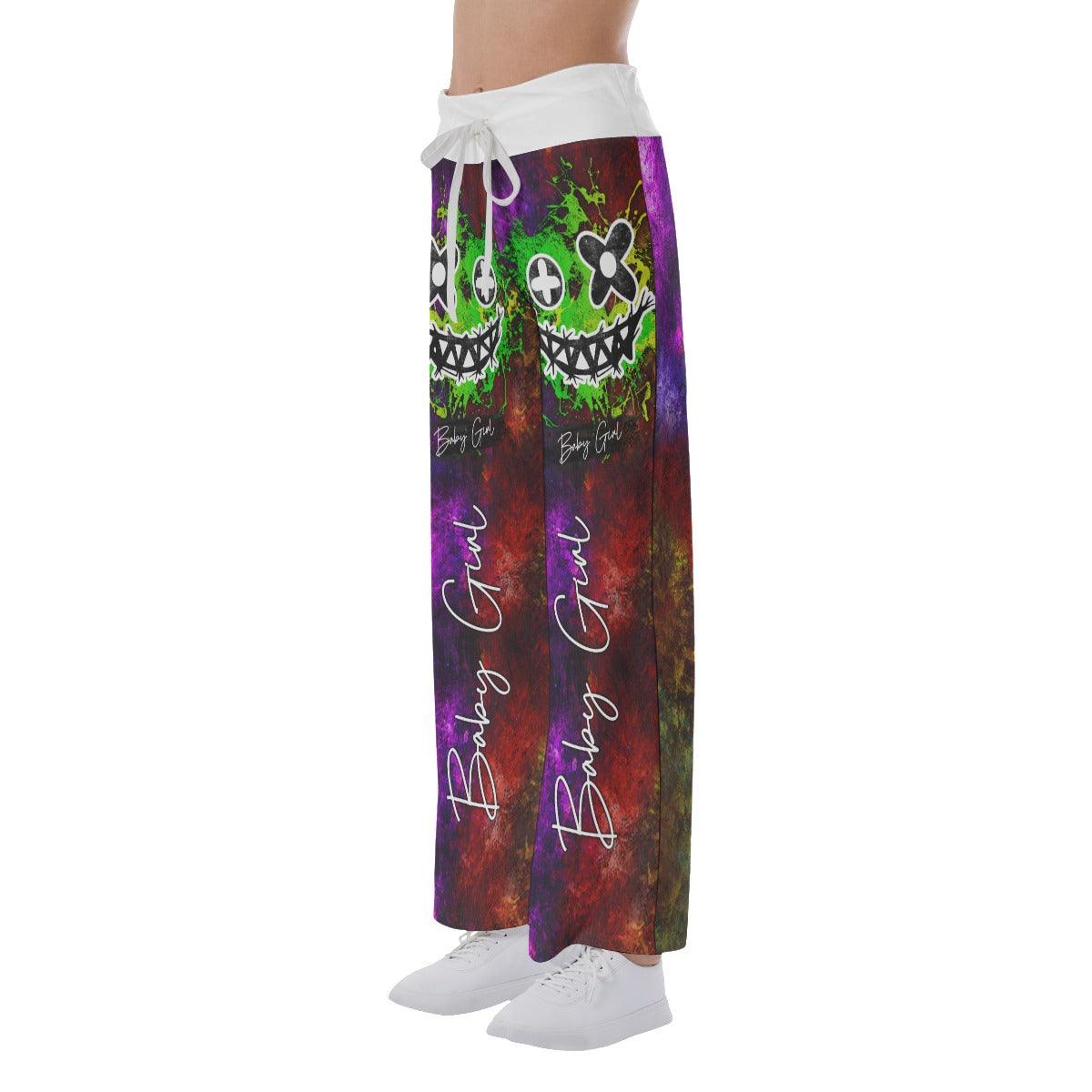 Green Purple Horror Little Smile High-waisted Wide Leg Pants - Wonder Skull