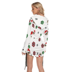 Christmas Skull Santa Claus Snowy Print Open Shoulder Dress - Wonder Skull