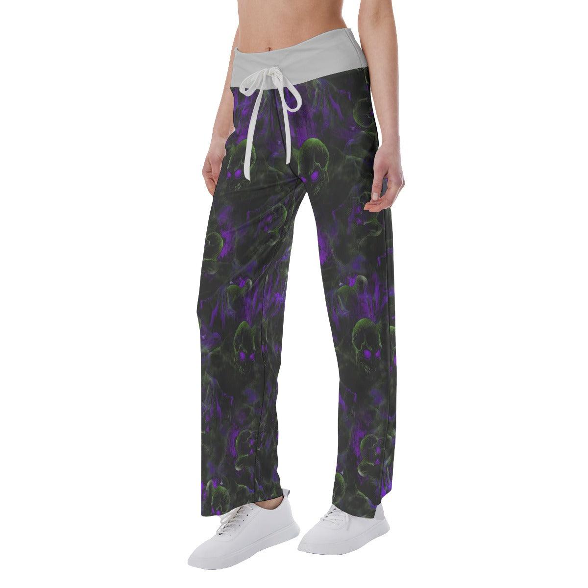 Skull Eye Purple Pajama Pants Print Palazzo Lounge - Wonder Skull